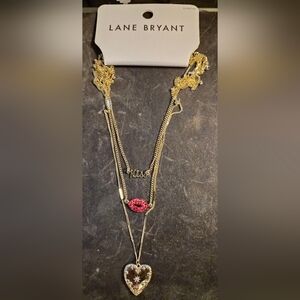 Lane Bryant Gold and Red Layered Necklace Valentine DAY HEART